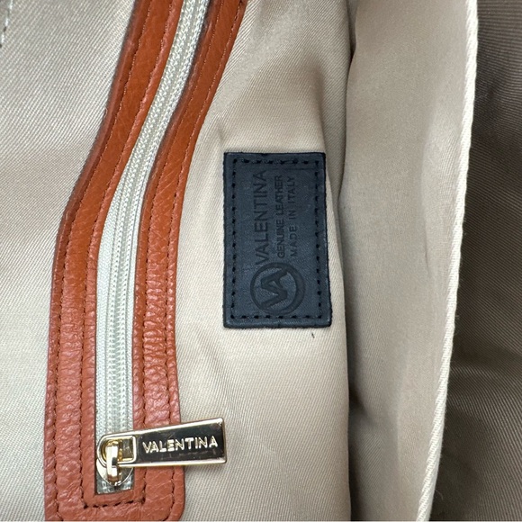 Valentina Italian Women's Cognac Brown Pebbled Leather Shoulder Handheld bag - Picture 7 of 9